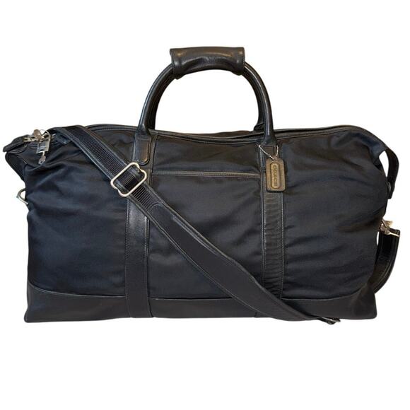 COACH Holdall Duffle Bag Black Canvas & Leather Large Zip Lock & Keys #5497 - Picture 1 of 16